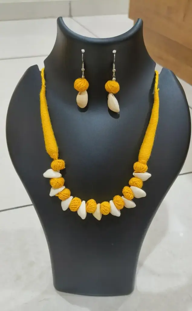 Yellow Beaded Necklace and Earrings Set for Women